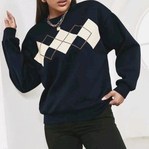SHEIN Drop Shoulder Argyle Print Pullover